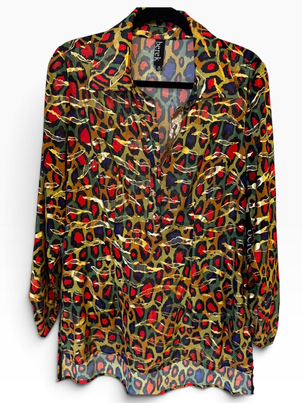 Berek Multicolor Animal Print Tunic Top - Red, Green & Gold
